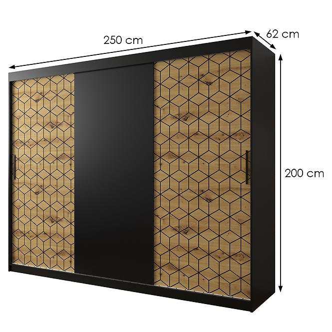Skriňa Heksagon 250 čierna/dub artisan/čierna