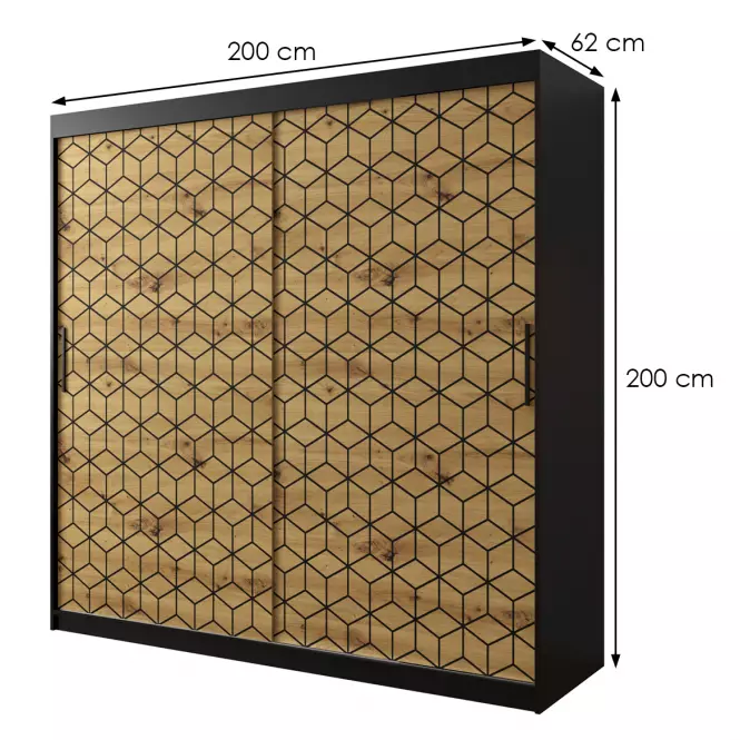 Skriňa Heksagon 1 200 čierna/dub artisan