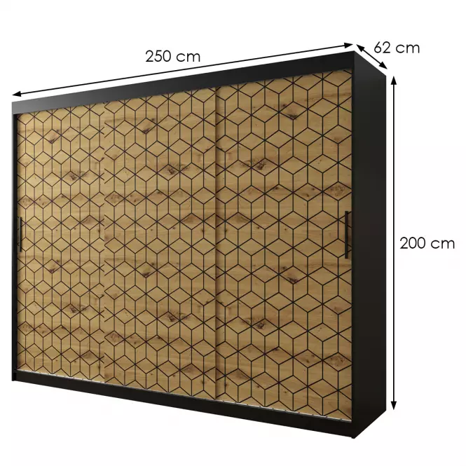 Skriňa Heksagon 1 250 čierna/dub artisan