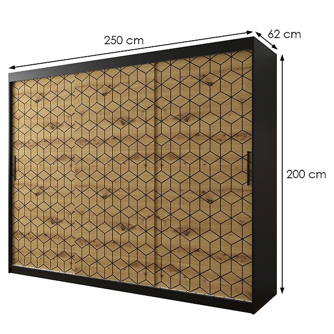 Skriňa Heksagon 1 250 čierna/dub artisan