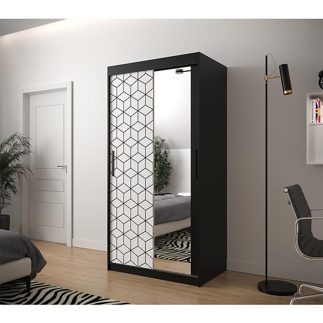 Skriňa Heksagon 2 100 čierna/biela/zrkadlo,6
