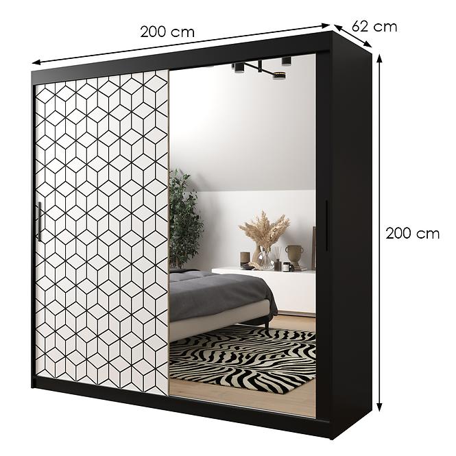 Skriňa Heksagon 2 200 čierna/biela/zrkadlo