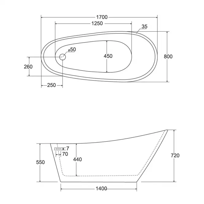 Vaňa Melody 170/80 + sifón klik-klak zlatý s prepadom slim zlatá