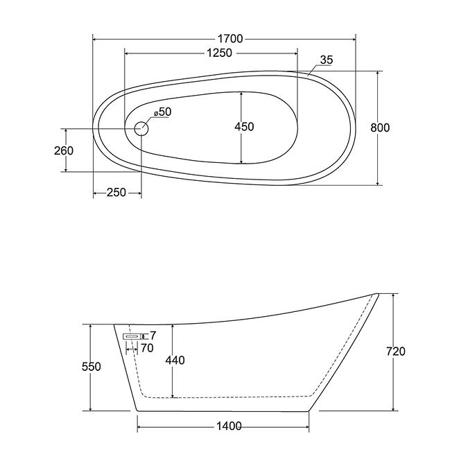 Vaňa Melody 170/80 + sifón klik-klak zlatý s prepadom slim zlatá