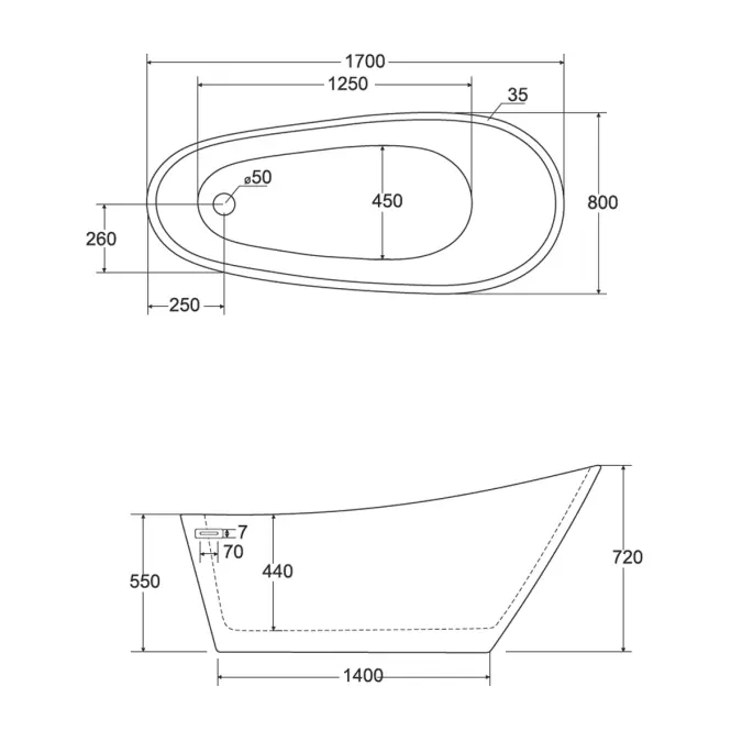 Vaňa Melody 170/80 + sifón klik-klak zlatý s prepadom slim zlatá,4