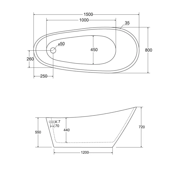 Vaňa Melody 150/80 + sifón klik-klak čierny s prepadom slim čierna,4