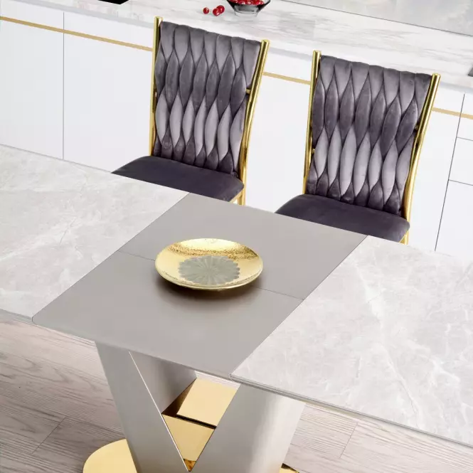 Rozkladací stôl Valentino 160/220x90cm Popolavý/Svetlý – Popolavý/Zlatá