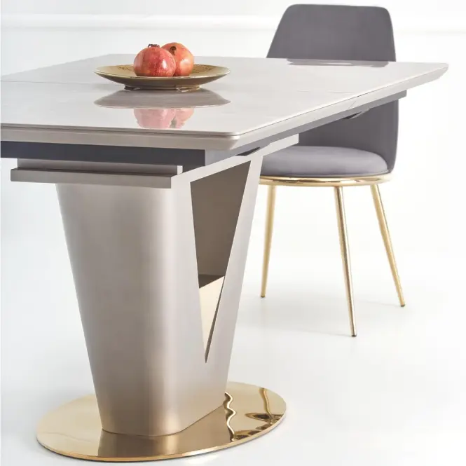 Rozkladací stôl Valentino 160/220x90cm Popolavý/Svetlý – Popolavý/Zlatá,14
