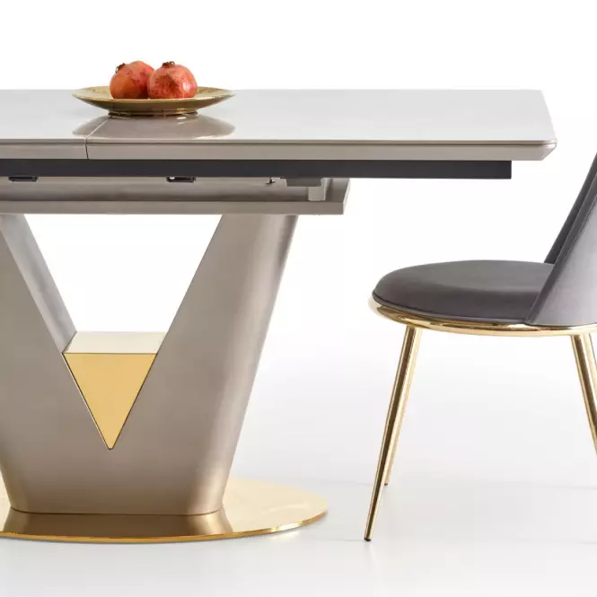 Rozkladací stôl Valentino 160/220x90cm Popolavý/Svetlý – Popolavý/Zlatá