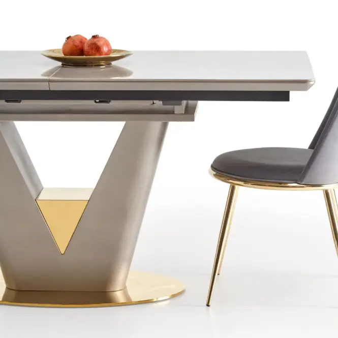 Rozkladací stôl Valentino 160/220x90cm Popolavý/Svetlý – Popolavý/Zlatá,15