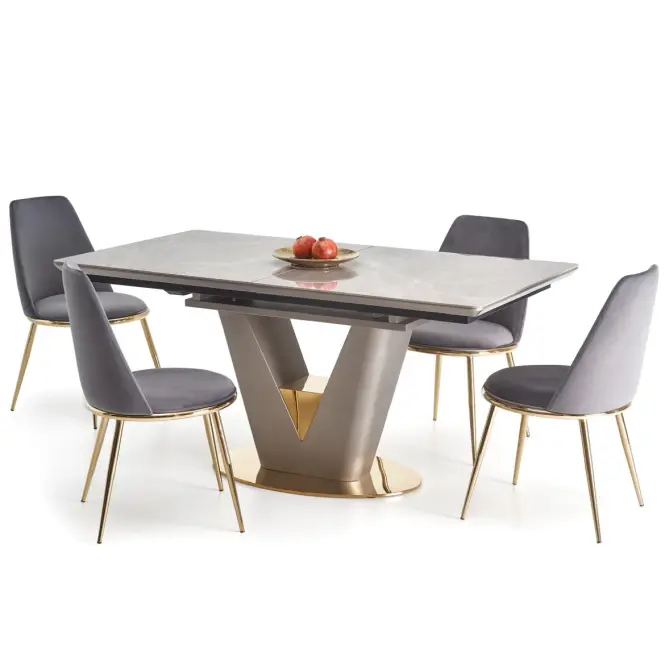 Rozkladací stôl Valentino 160/220x90cm Popolavý/Svetlý – Popolavý/Zlatá,16