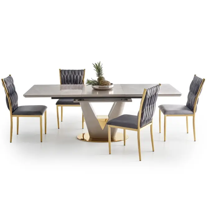 Rozkladací stôl Valentino 160/220x90cm Popolavý/Svetlý – Popolavý/Zlatá,18