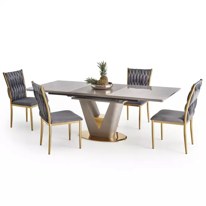 Rozkladací stôl Valentino 160/220x90cm Popolavý/Svetlý – Popolavý/Zlatá