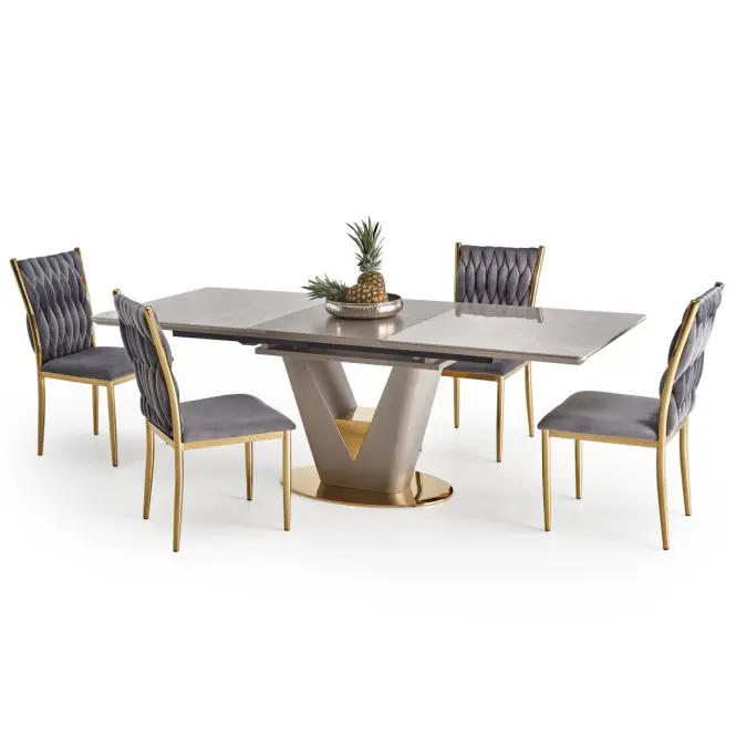 Rozkladací stôl Valentino 160/220x90cm Popolavý/Svetlý – Popolavý/Zlatá,19