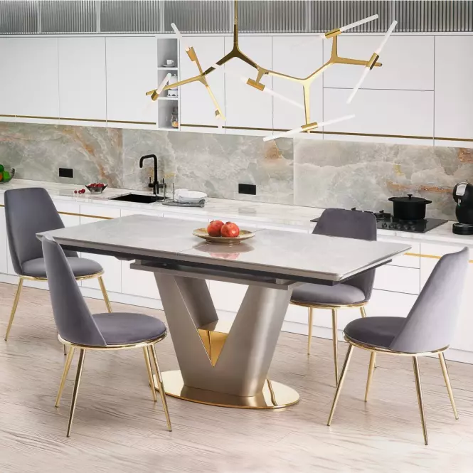 Rozkladací stôl Valentino 160/220x90cm Popolavý/Svetlý – Popolavý/Zlatá