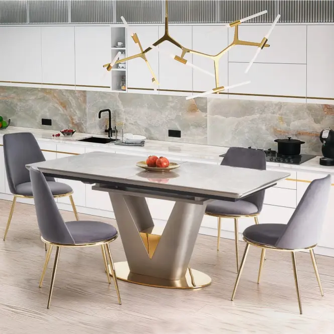 Rozkladací stôl Valentino 160/220x90cm Popolavý/Svetlý – Popolavý/Zlatá,20