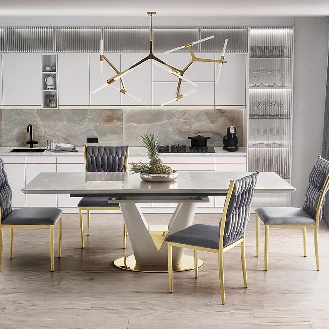 Rozkladací stôl Valentino 160/220x90cm Popolavý/Svetlý – Popolavý/Zlatá