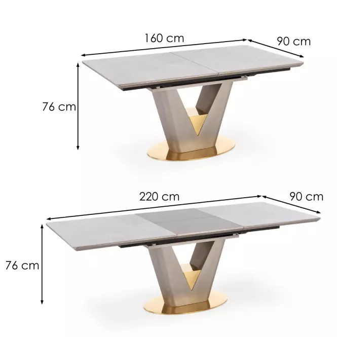 Rozkladací stôl Valentino 160/220x90cm Popolavý/Svetlý – Popolavý/Zlatá
