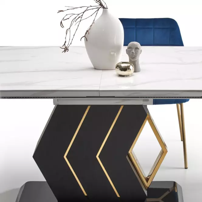 Rozkladací stôl Vincenzo 160/200x90cm Mdf/Oceľ – Biely/Čierna