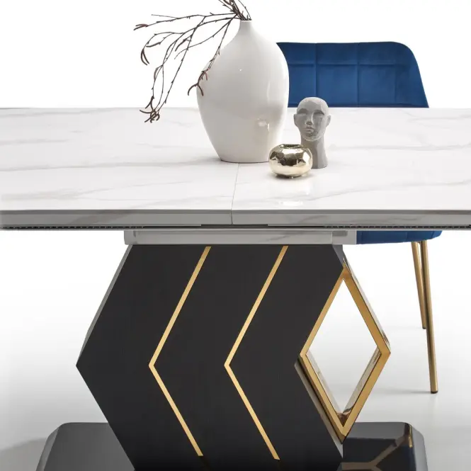 Rozkladací stôl Vincenzo 160/200x90cm Mdf/Oceľ – Biely/Čierna,11