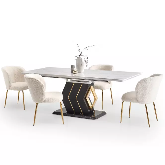 Rozkladací stôl Vincenzo 160/200x90cm Mdf/Oceľ – Biely/Čierna