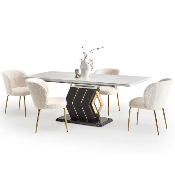 Rozkladací stôl Vincenzo 160/200x90cm Mdf/Oceľ – Biely/Čierna,13