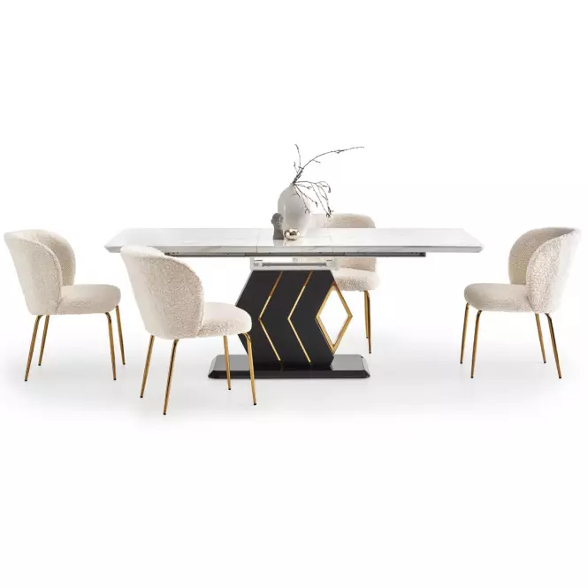 Rozkladací stôl Vincenzo 160/200x90cm Mdf/Oceľ – Biely/Čierna