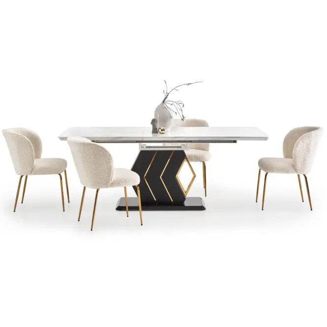 Rozkladací stôl Vincenzo 160/200x90cm Mdf/Oceľ – Biely/Čierna,14