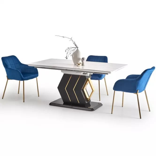 Rozkladací stôl Vincenzo 160/200x90cm Mdf/Oceľ – Biely/Čierna