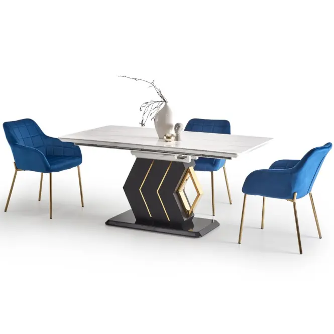 Rozkladací stôl Vincenzo 160/200x90cm Mdf/Oceľ – Biely/Čierna,15