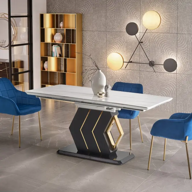 Rozkladací stôl Vincenzo 160/200x90cm Mdf/Oceľ – Biely/Čierna,16