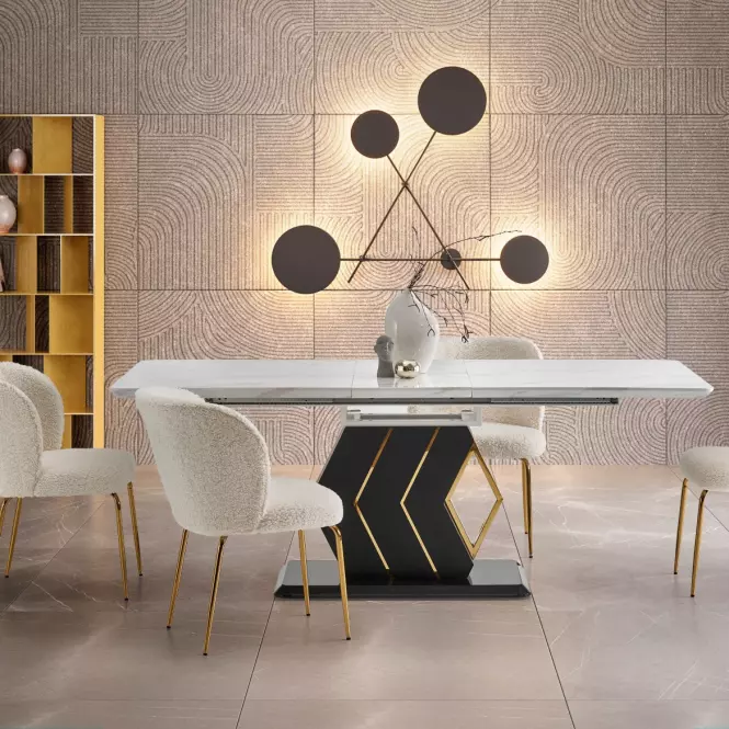 Rozkladací stôl Vincenzo 160/200x90cm Mdf/Oceľ – Biely/Čierna