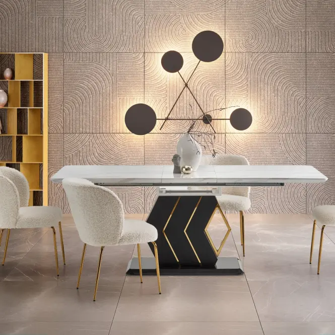 Rozkladací stôl Vincenzo 160/200x90cm Mdf/Oceľ – Biely/Čierna,17
