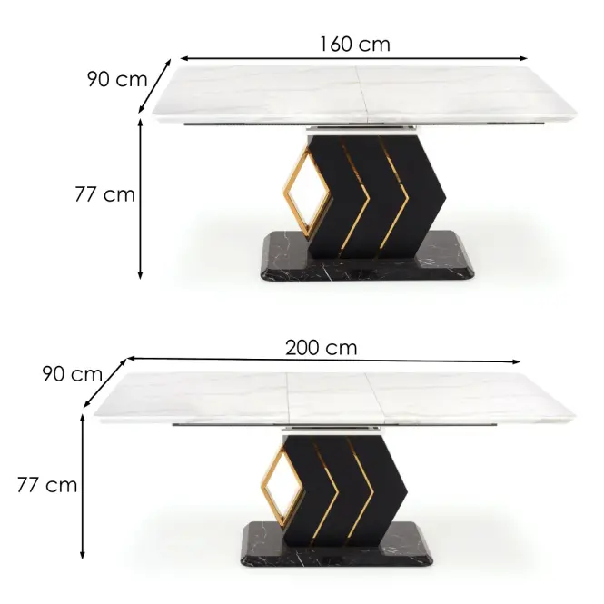 Rozkladací stôl Vincenzo 160/200x90cm Mdf/Oceľ – Biely/Čierna,5