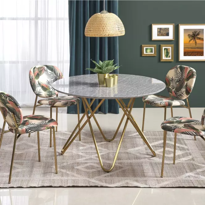 Stôl Bonello 120 Mdf/Oceľ – Popolavý/Zlatá