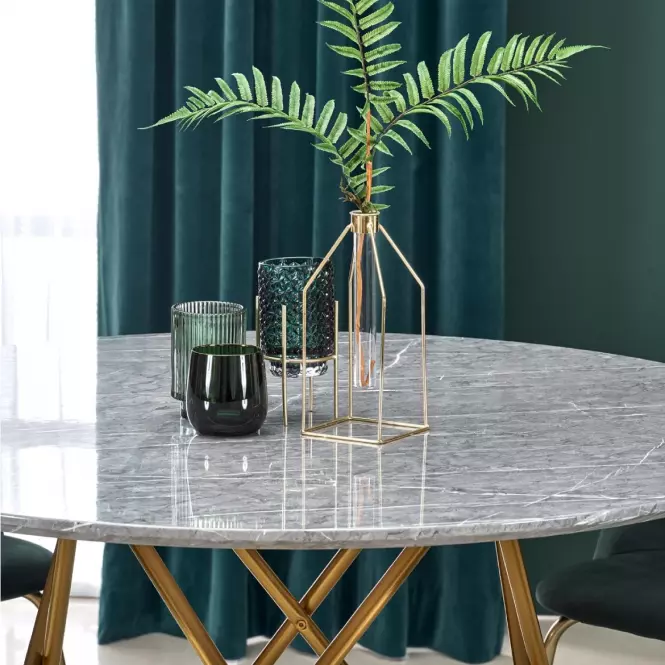 Stôl Bonello 120 Mdf/Oceľ – Popolavý/Zlatá