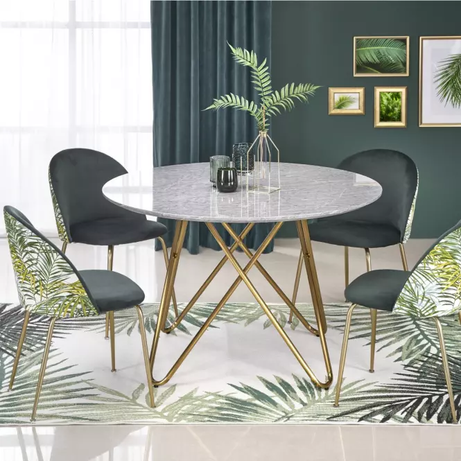 Stôl Bonello 120 Mdf/Oceľ – Popolavý/Zlatá