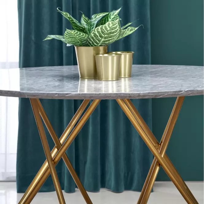 Stôl Bonello 120 Mdf/Oceľ – Popolavý/Zlatá