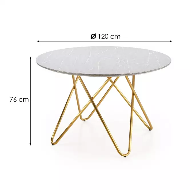 Stôl Bonello 120 Mdf/Oceľ – Popolavý/Zlatá