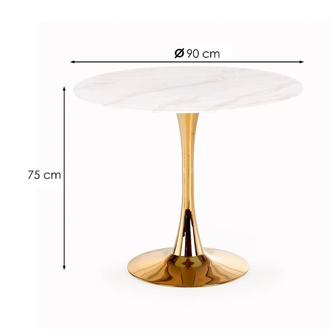 Stôl Casemiro 90 Sklo/Oceľ – Biely Marmur/Zlatá,3