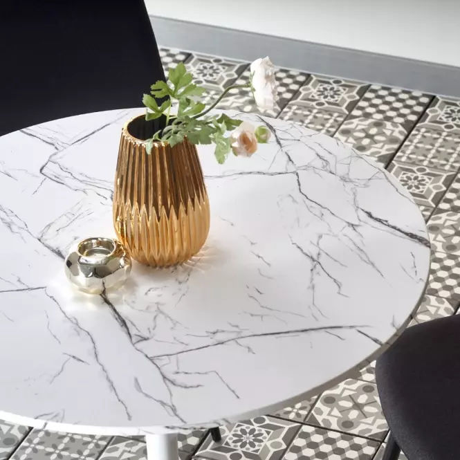 Stôl Denver 80 Mdf/Oceľ – Biely Marmur/Biely