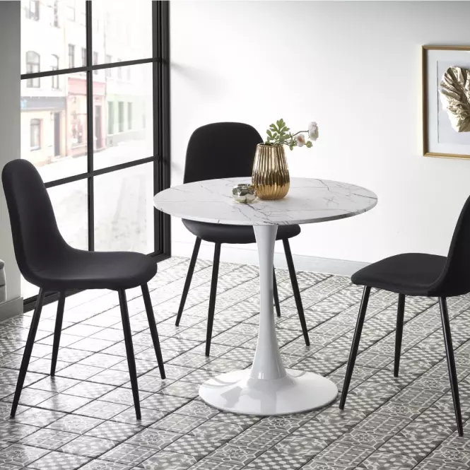 Stôl Denver 80 Mdf/Oceľ – Biely Marmur/Biely