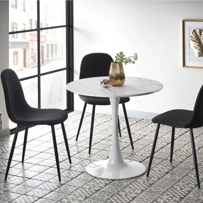 Stôl Denver 80 Mdf/Oceľ – Biely Marmur/Biely,12