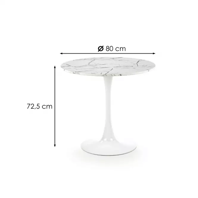 Stôl Denver 80 Mdf/Oceľ – Biely Marmur/Biely