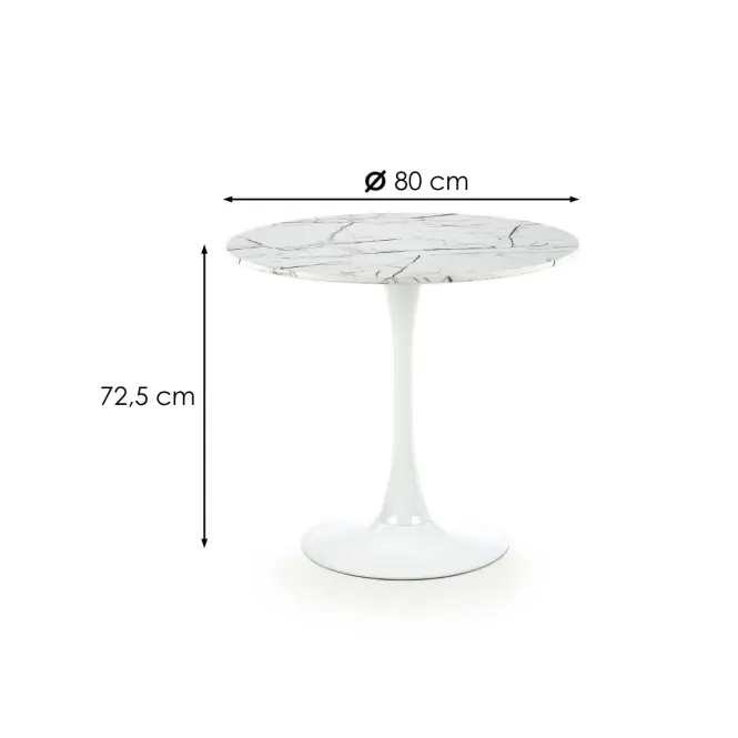 Stôl Denver 80 Mdf/Oceľ – Biely Marmur/Biely,2