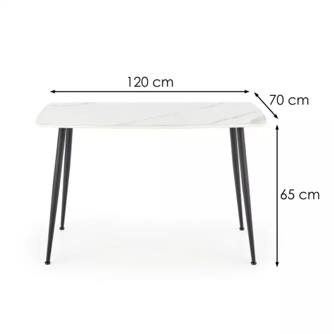 Stôl Marco 120x70 Sklo/Mdf/Oceľ – Biely/Čierna