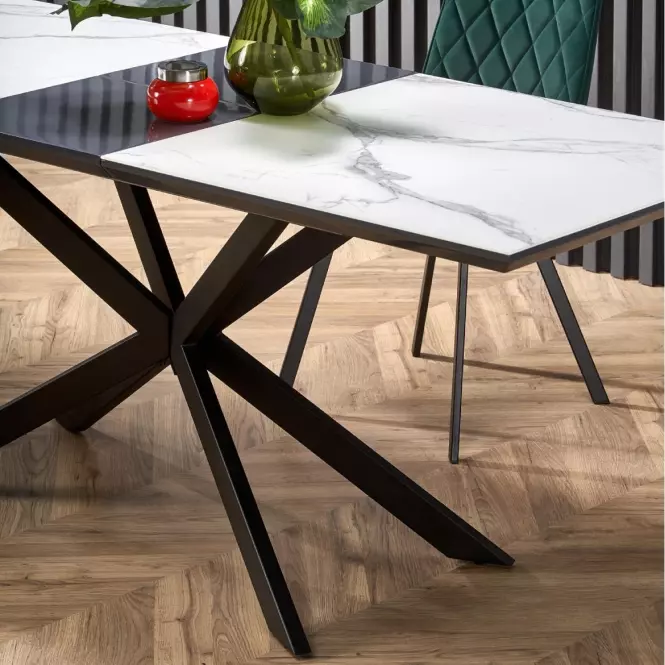 Rozkladací stôl Diesel 160/200x90cm Biely Marmur/Tmavé Popolavý/Čierna