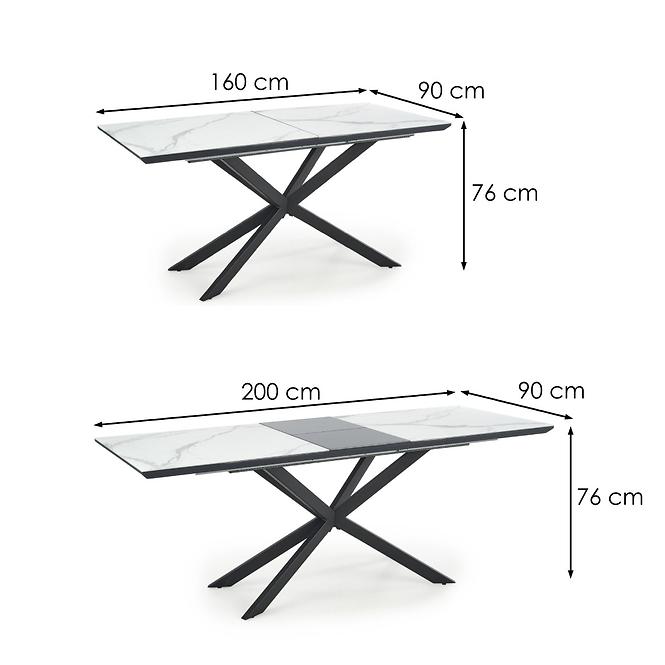 Rozkladací stôl Diesel 160/200x90cm Biely Marmur/Tmavé Popolavý/Čierna