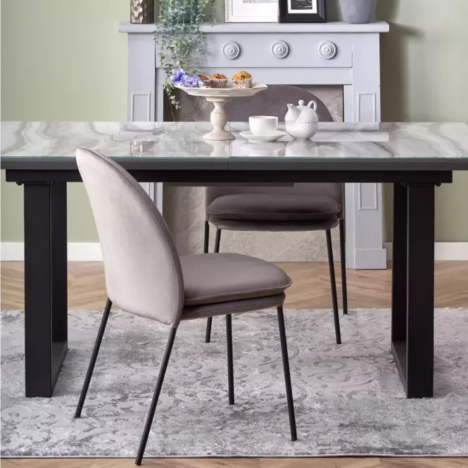 Rozkladací stôl Marley 160/200x90cm Biely Marmur/Popolavý/Čierna