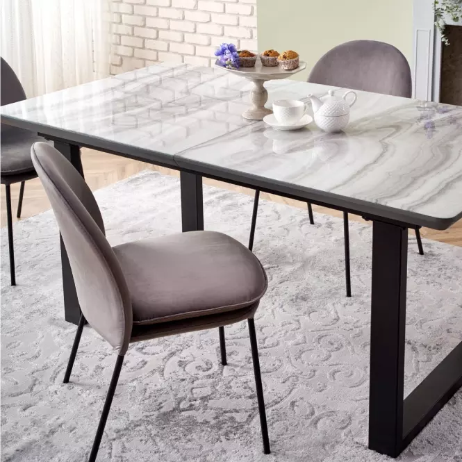 Rozkladací stôl Marley 160/200x90cm Biely Marmur/Popolavý/Čierna
